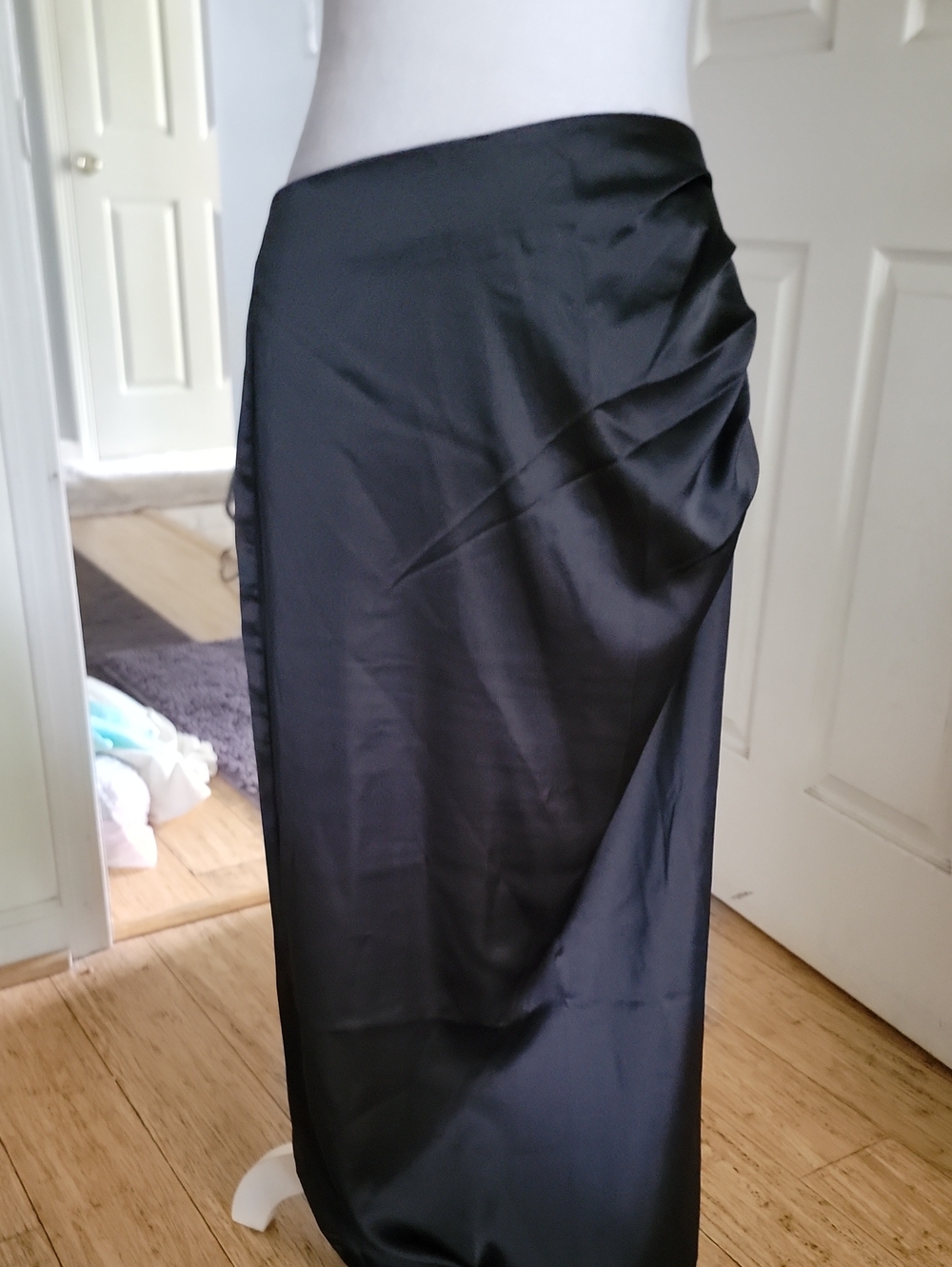 Classic Black Satin Maxi Skirt